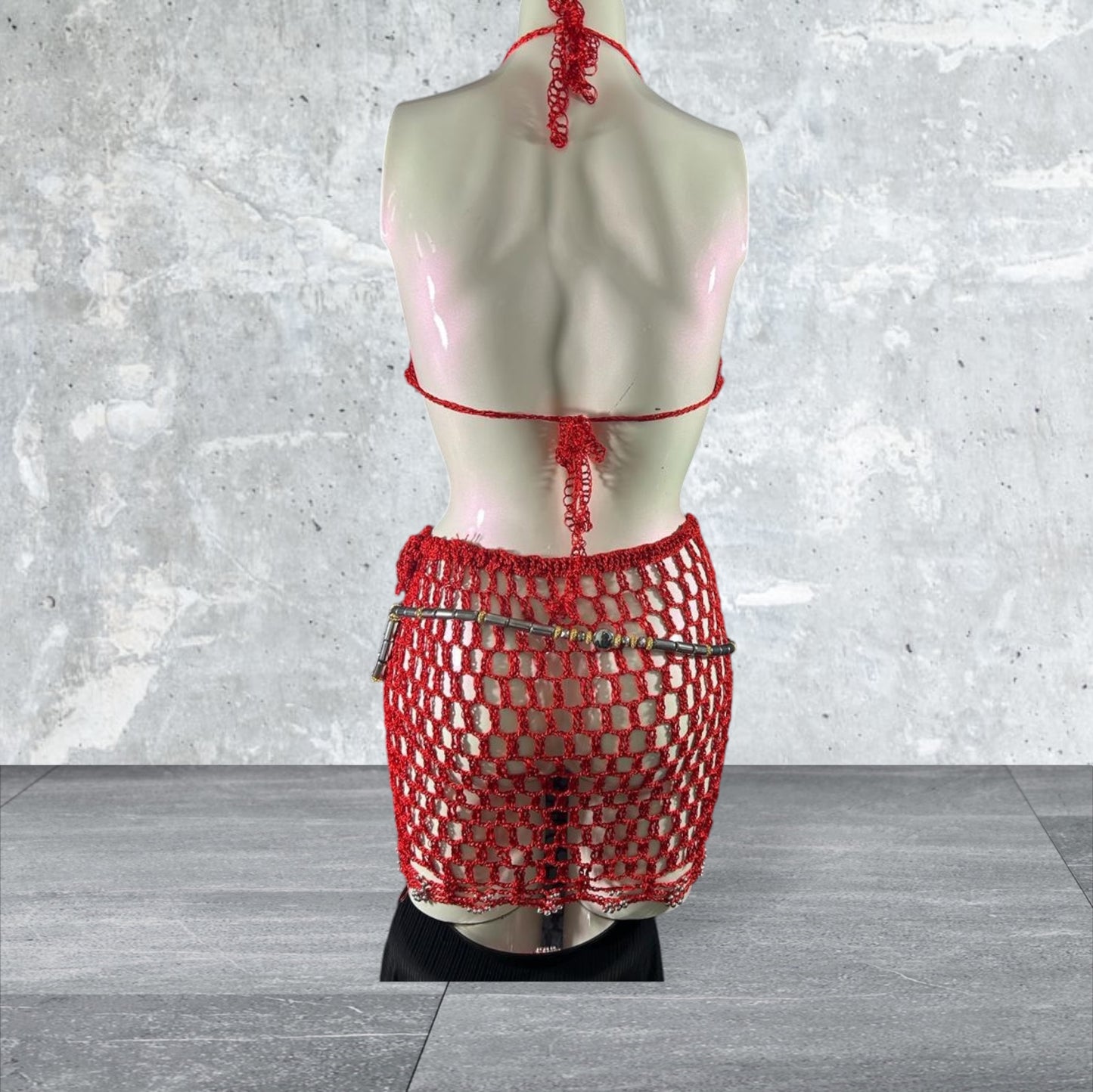 Nuisette tricoter a la main Ensemble rouge jupe