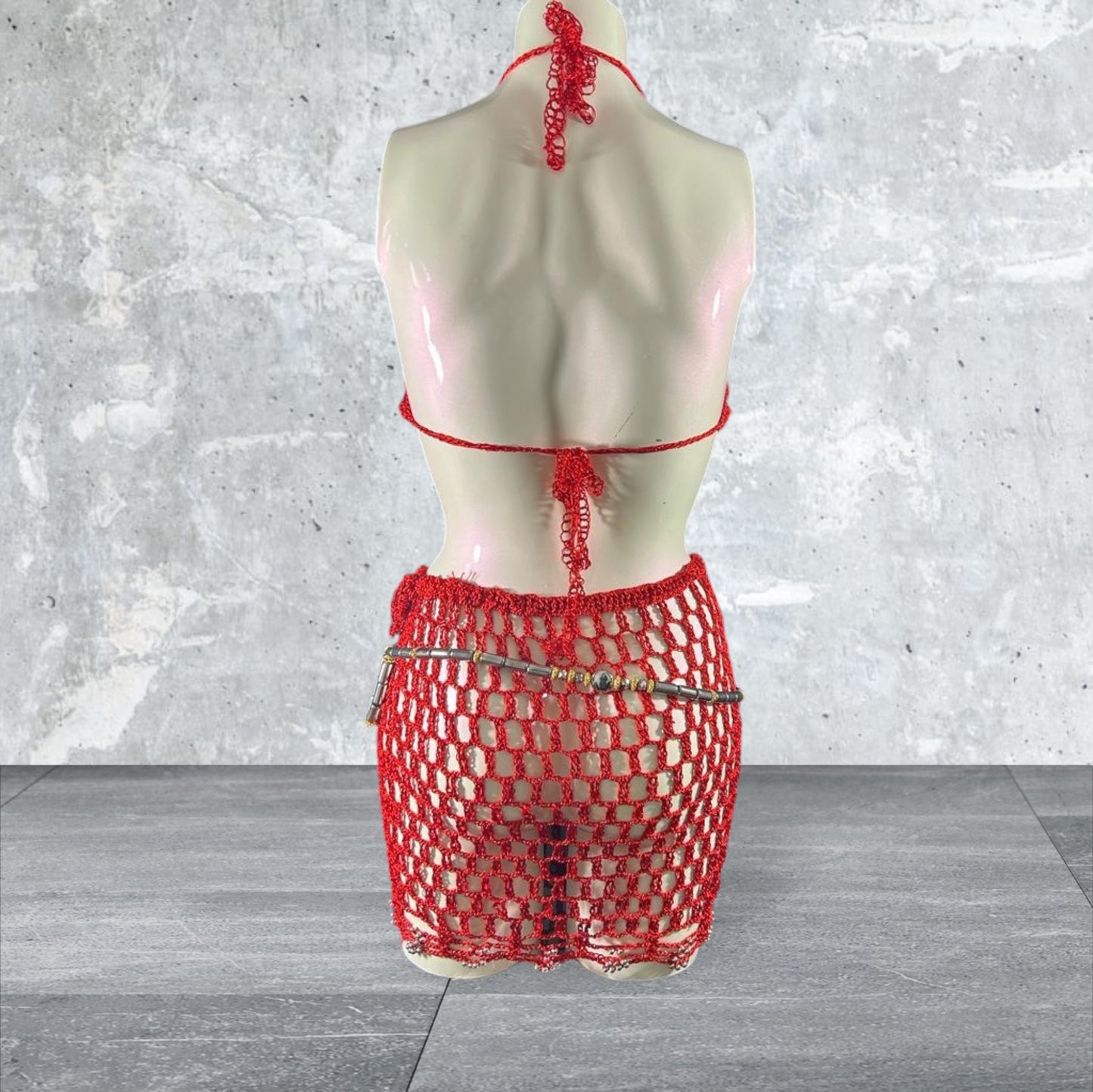 Nuisette tricoter a la main Ensemble rouge jupe